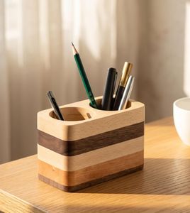 Portalápices de Madera Hecho a Mano, Rectangular, Minimalista, Organizador de Escritorio, Suministros de Oficina, Capacidad para Múltiples Dispositivos - Product Image 1