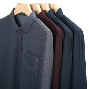 Polo de manga larga informal de negocios de Color sólido para hombre, camiseta elástica de corte ajustado diario para ir al trabajo, Jersey, camiseta de golf de estilo informal, para uso diario, para uso diario - Product Image 1
