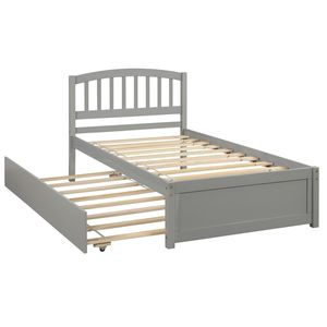 Letto a piattaforma in legno per una persona con letto estraibile, colore grigio - Product Image 4