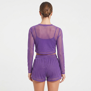 Women's <b>Sexy</b> Sheer Mesh Shorts <b>Set</b> Clubwear Nightwear Mesh T Shirt Shorts Two Piece Women 100% Polyester Transparent Shorts <b>Set</b> - Product Image 6