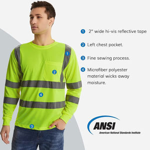 Polo de sécurité à manches longues taille 5XL avec bandes réfléchissantes, chemise de travail pour homme avec poche, vêtements de travail - Product Image 4