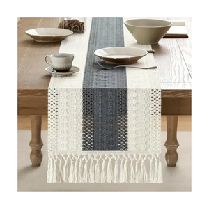 Bohemian Woven Cotton Eco Sustainable Easy Care 35x200 Cm Made In India <b>Table</b> <b>Runner</b> With Fringe Striped Design For Home Decor - Product Image 1