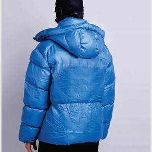 <b>Men's</b> Blue Puffer Jacket With Orange Zipper Stand Collar Windproof Casual Autumn Wear Polyester Filling Regular Fit - Product Image 6