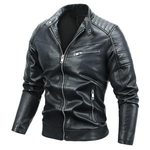 Men's Leather Motorcycle Jacket Winter Thickened Warmth Zipper Solid Discharge Printing <b>Windproof</b> Waterproof - Product Image 1