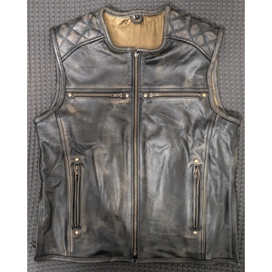 Gilet de moto matelassé en cuir de vachette véritable vintage pour homme, avec fermeture éclair, imperméable, coupe-vent et col montant - Product Image 3