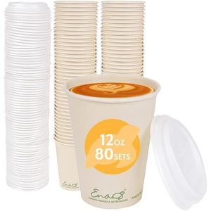Set di Coperchi per Bicchieri da Caffè Compostabili al 100%, 12oz, 80 Unità, Bicchieri in Fibra di Bambù Non Sbiancati Ecologici, Coperchi Compostabili - Product Image 1