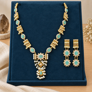 Premium Mint Floral Long Necklace Earring Set Wholesale Supply Manufacturing Factory Bulk Wholesaler - Product Image 4