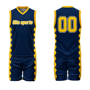 Blue Gold Adults Polyester Volleyball Uniform Sleeveless Jersey Shorts Set Sublimated Breathable <b>Athletic</b> Team Match Performance - Product Image 1