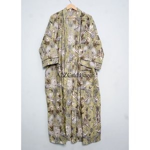 Robes Kimono 100% Coton, Kimono en Coton Pur, Kimono en Coton Imprimé à la Main, Peignoir de Douche en Coton, Robe Kimono en Coton, Peignoir - Product Image 1