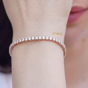 กำไลข้อมือเพชรเลี้ยงในห้องปฏิบัติการสีโรสโกลด์คลาสสิก ชุบเงินสเตอร์ลิง ของขวัญแต่งงานสำหรับผู้หญิง เครื่องประดับหรูหราสง่างาม - Product Image 6
