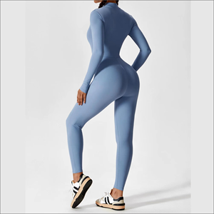 Mono de Manga Larga con Cuello Alto para Mujer, Color Sólido, Largo, Transpirable, Elástico, Ropa de Yoga, Diseño Minimalista - Product Image 2