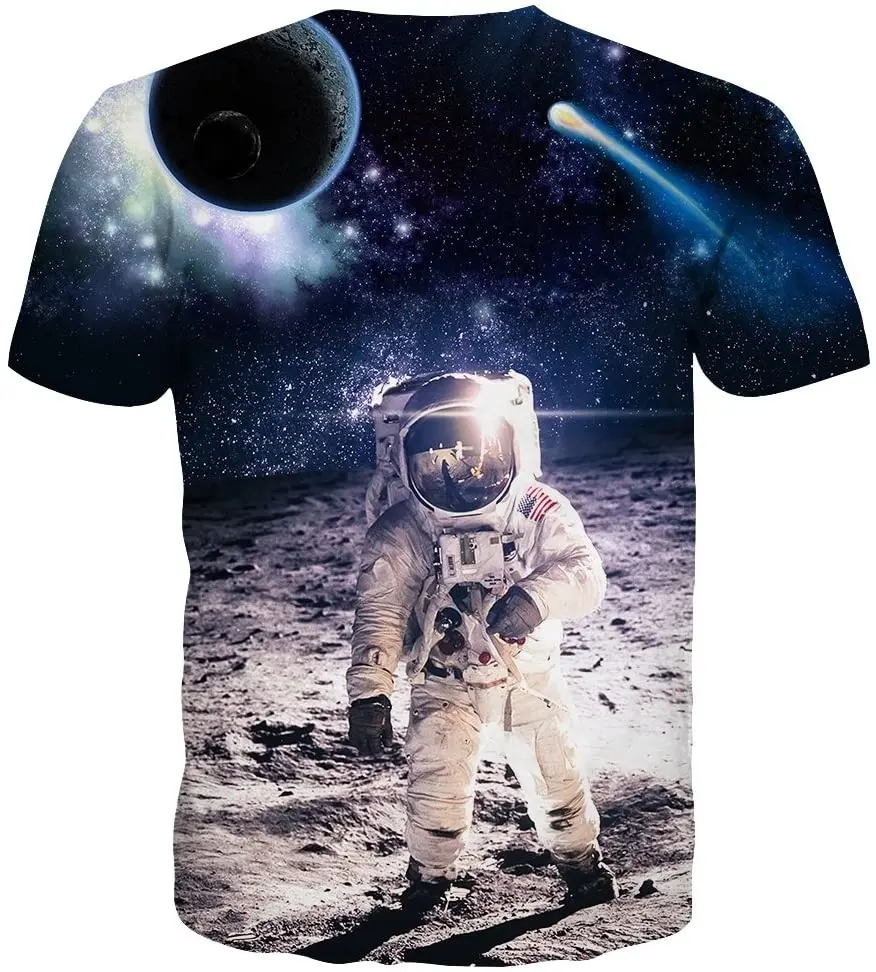 Walking on Moon 3D Print Shirts Colorful Space Graphic Tees for Men Women Teens mens graphic tshirt +tshirt printed