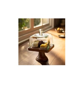Support à gâteau en bois de luxe avec dôme en verre transparent, design tendance, passe au lave-vaisselle, idéal pour la présentation de gâteaux lors d'occasions spéciales et la restauration - Product Image 1