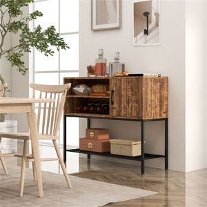Handmade Rustic Brown <b>Sideboard</b> with 2 AC Outlets 2 USB Ports Wine Rack for Villa Charging Buffet Cabinet - Product Image 5