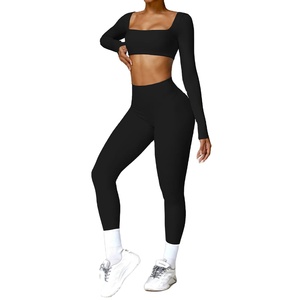 Nuevo conjunto de Yoga 2 uds mujeres gimnasio manga larga ropa deportiva sin costuras ropa de entrenamiento - Product Image 6