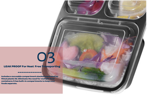 Rectangular Microwaveable Container with Lid 3-compartment,BPA Free Reusable & Recyclable Freezer Safe Microwave Safe Dishwashe - Product Image 4