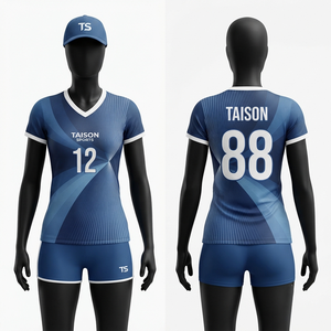 Women <b>Volleyball</b> Uniform 180 GSM Quick Dry Polyester Interlock Navy Blue Gradient Panel Custom Sublimation Team Wear - Product Image 1
