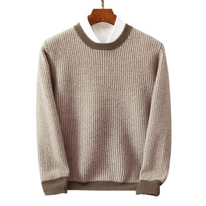 Pull en tricot à carreaux à manches longues, motif vert automnal, col rond, style rétro, grande taille, vêtements pour hommes - Product Image 4