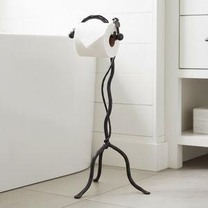 Porte-papier toilette sur pied en fer avec finition élégante pour la salle de bain, solution de rangement décorative - Product Image 1