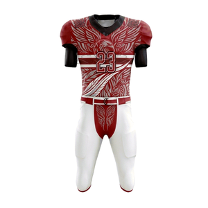 Ensemble d'uniformes de football américain pour hommes, rouge et blanc, impression par transfert thermique, col en V, manches courtes, évacuation de l'humidité, ajusté, adulte, entièrement imprimé sur le devant - Product Image 2