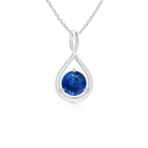 Collar con Colgante Minimalista de Oro Sólido de 14k con Forma de Infinito Trenzado, con Zafiro Azul Natural de Corte Redondo, Cadena con Eslabones - Product Image 1
