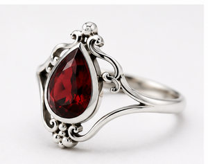 Red <b>Garnet</b> <b>Silver</b> <b>Ring</b> Red Gemstone Statement <b>Ring</b> Sterling <b>Silver</b> Teardrop <b>Ring</b> <b>Garnet</b> Jewelry - Product Image 3