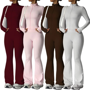 Women's Black Turtleneck Full Length <b>Jumpsuit</b> With Flared Legs High Waist Seamless Four-Way Stretch Pockets Long Sleeve - Product Image 5