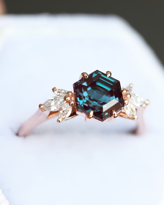 2.75 CT Vivid <b>Blue</b> Antique Hexagon Cut IGI Certified Diamond Halo Silver Plated Prong Setting Engagement Wedding <b>Ring</b> 18K Gold - Product Image 2