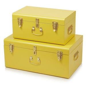 Ensemble de boîtes de rangement en métal jaune, rectangulaires, avec couvercle à charnières, empilables, style minimaliste, 1 couche, organiseur de rangements - Product Image 1