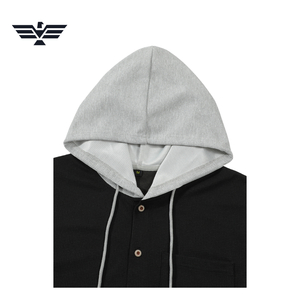 Men's Black Waffle Texture <b>Hooded</b> <b>Shirt</b> Casual Long Sleeve Zipper Top with Pocket 100% Cotton Breathable - Product Image 3