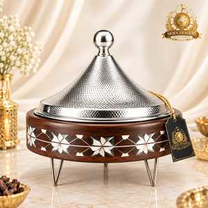 Cazuela de Lujo Negra con Caligrafía Árabe, Base Cuadrada, Aislada, con Tapa de Cúpula, Calentador de Alimentos, Plato Térmico para Servir, Hotbox - Product Image 4