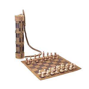 Vintage Faux Leather Durable Roll-Up <b>Backgammon</b> & Chess <b>Set</b> with Shoulder Strap for Outdoor <b>Travel</b> - Product Image 6