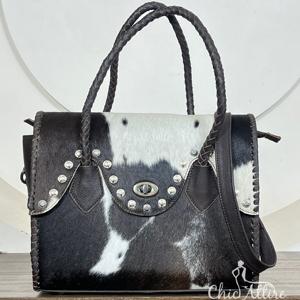 Unique Design Genuine Cowhide Leather Women's Tote <b>Bags</b> Handmade Hair-On Hide Purse with Braided Handles and Shoulder Strap - Product Image 1