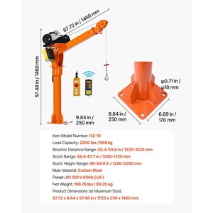 Grue de camion électrique 2200 lb, flèche télescopique rotative à 360°, capacité de 1 tonne, hauteur de levage de 6 m - Product Image 6