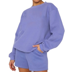 Conjuntos de Ropa de Salón Personalizados para Mujer, Conjunto de Sudadera con Capucha y Pantalones Cortos de Felpa Vintage de Gran Tamaño con Lavado Ácido para Mujer 2026 - Product Image 3