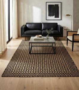 Handmade Geometric Wool <b>Rug</b> Black Beige Handwoven Wool Area <b>Rug</b> <b>Boho</b> Tribal Carpet for Home Decor - Product Image 2