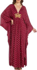 Vestido Abaya Maxi con Cuello en V, Manga Larga, Bordado Floral, Elegante, Transpirable, Estilo Modesto para Mujer, Poliéster, para Fiestas - Product Image 3