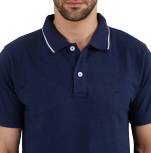 Polo bleu marine de qualité supérieure – Mélange de coton ultra-doux et respirant, un essentiel décontracté avec détail de col contrastant - Product Image 4