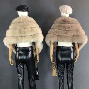 Fox Fur Breathable Knitted Velour <b>Wrap</b> Coat Women Winter Warm Mandarin Collar Shawl Solid Color Beige Brown <b>White</b> Fashion - Product Image 4