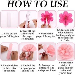 Set di 15 Decorazioni da Parete con Ventaglietti Floreali Rosa Pastello e Pompon in Carta Velina per Feste di Laurea, Compleanno, Matrimonio - Product Image 4