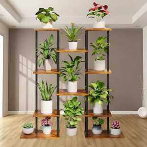 Modern Stainless Steel Powder Coated Floor Flower Stands with Black Metal Frame <b>Indoor</b> <b>Plant</b> <b>Shelf</b> for Home Decoration - Product Image 3