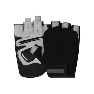 Gants de sport demi-doigts en cuir PU noir et gris avec sangle de poignet réglable pour la musculation unisexe - Product Image 1