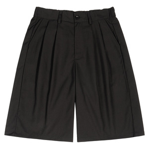 Shorts plissés noirs pour hommes, taille haute, fermeture boutonnée, style décontracté, tissu tissé, poids moyen - Product Image 1