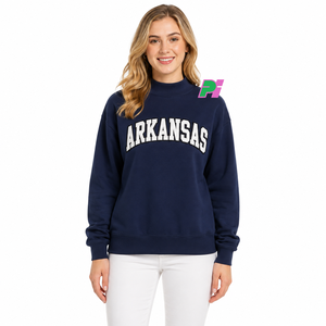 Sweat-shirt à col montant pour femme Pook International, modèle Arkansas, avec lettrage appliqué personnalisé, broderie de haute qualité, bleu marine, 100% coton - Product Image 4