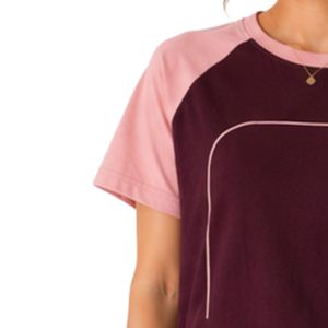 T-shirt Raglan Femme Bordeaux et Rose, Col Rond, Manches Courtes, Personnalisable avec Logo, en Polyester Coton, Décontracté, Été, Vêtements OEM ODM - Product Image 6