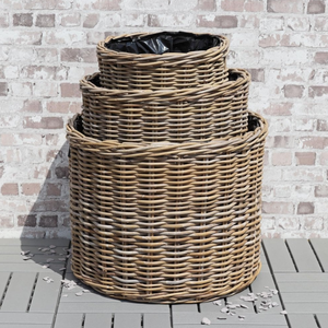 Pots de rangement au sol en jonc de mer naturel, style rétro, fabriqués au Vietnam, avec poignées sculptées et tressées à la main, écologiques et durables pour le jardin - Product Image 3
