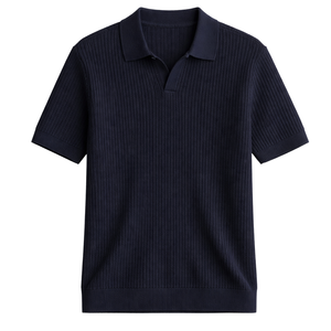 Polo en tricot à points ondulés pour homme, manches courtes, coton premium, coupe ajustée, décontracté, élégant, pour l'été, respirant, toucher doux, vente en gros - Product Image 1