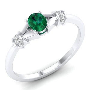 REYES Custom Made 925 Sterling <b>Silver</b> GRA Certified Moissanite <b>Ring</b> With Oval Cut 0.35Ct Green <b>Emerald</b> Gemstone Engagement <b>Rings</b> - Product Image 2