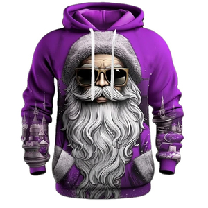 Sweat à capuche rouge Père Noël avec imprimé lunettes de soleil pour homme, décontracté, tricoté, à capuche, coupe classique, pour l'hiver et Noël - Product Image 5