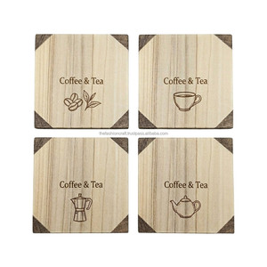 Eco-Friendly Handmade Pine Wood Coaster Set of 4 Modern Square 10mm Thick Wooden Tea & Coffee <b>Cup</b> <b>Mats</b> - Product Image 4